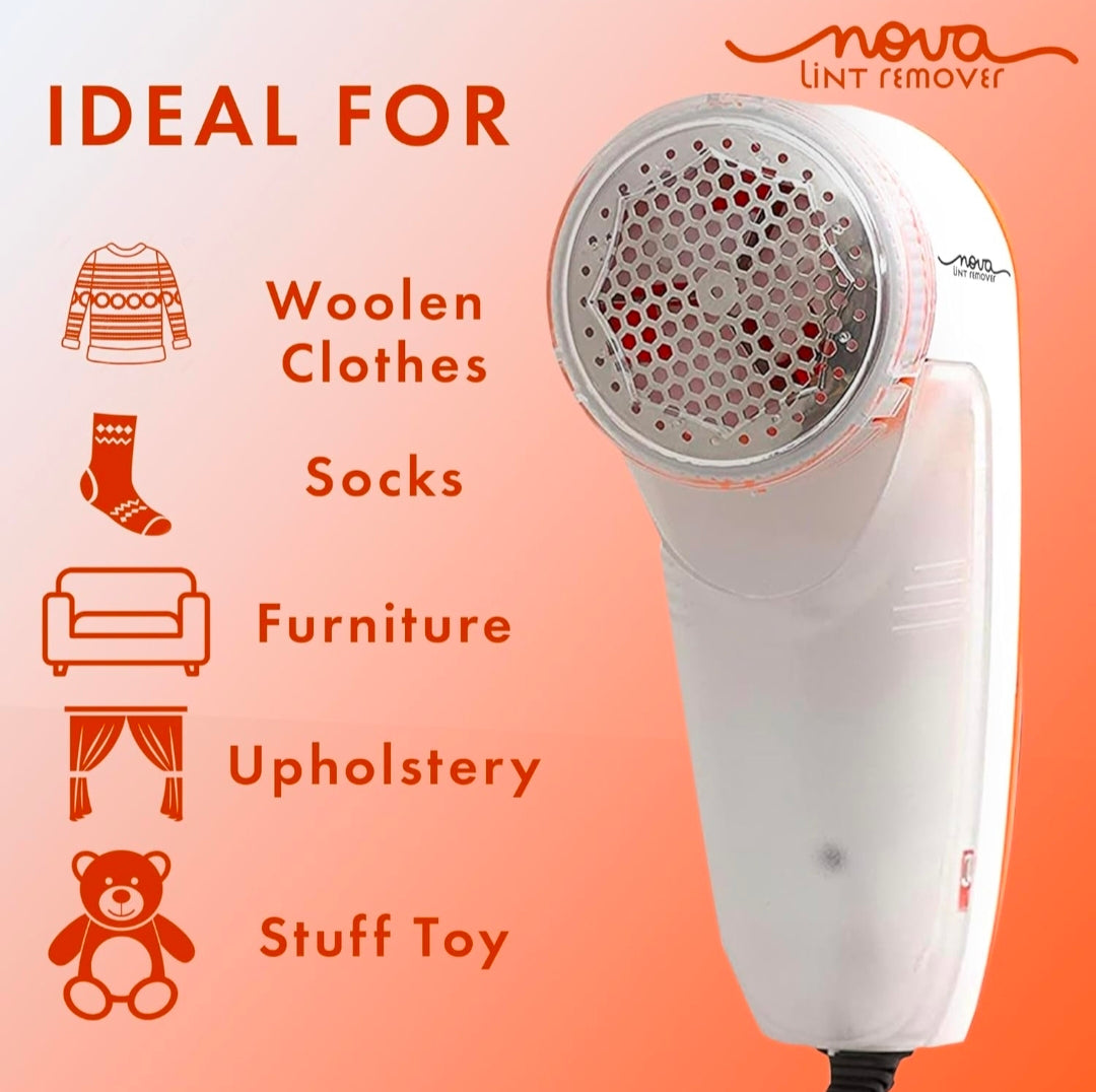 Nova Electric Lint Remover with 9500 RPM Turbo Motor, 3-Leaf Precision Blade, and 1-Year Warranty – Ideal for Woolen Clothes, Furniture, and More