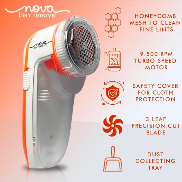 Nova Electric Lint Remover with 9500 RPM Turbo Motor, 3-Leaf Precision Blade, and 1-Year Warranty – Ideal for Woolen Clothes, Furniture, and More