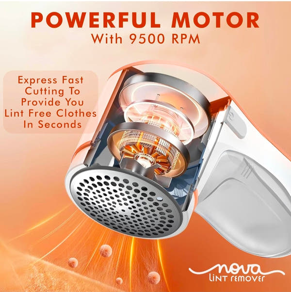 Nova Electric Lint Remover with 9500 RPM Turbo Motor, 3-Leaf Precision Blade, and 1-Year Warranty – Ideal for Woolen Clothes, Furniture, and More